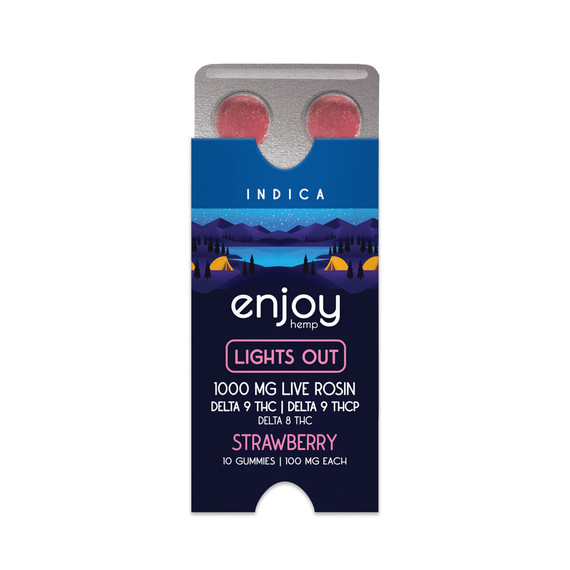 Live Rosin Indica-Infused Strawberry THC-P+ Delta 9 + Delta 8 Gummies for Lights Out - 1000 mg Total (100 mg Each | 10 Gummies)