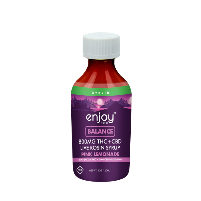 Enjoy Hemp 800 mg Balance 1:1 Live Rosin Delta 9 THC/CBD Syrup - Pink Lemonade (Hybrid)