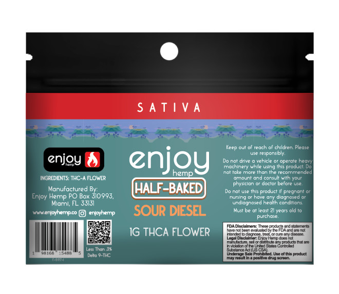 Enjoy Hemp 1g THCA Flower for Half-Baked - Sour Diesel (Sativa)