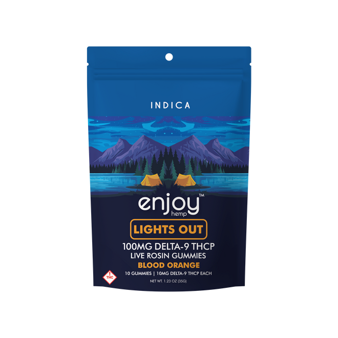 100mg Lights Out Live Rosin Delta-9 THCP Gummies 10mg each - Indica-Infused Blood Orange